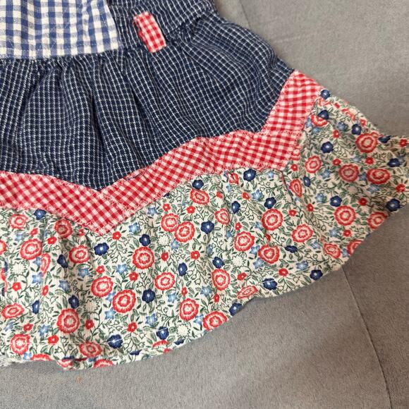 Vintage Denim Floral Gingham Overalls Dress Baby Girl 6-9 Months Shabby Chic - Picture 4 of 8